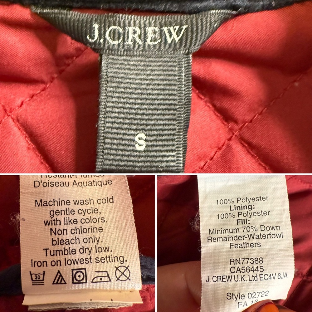 J.Crew Quilted Down Barn Jacket Corduroy Collar Wine Red Field Coat Woman’s S - Picture 8 of 12